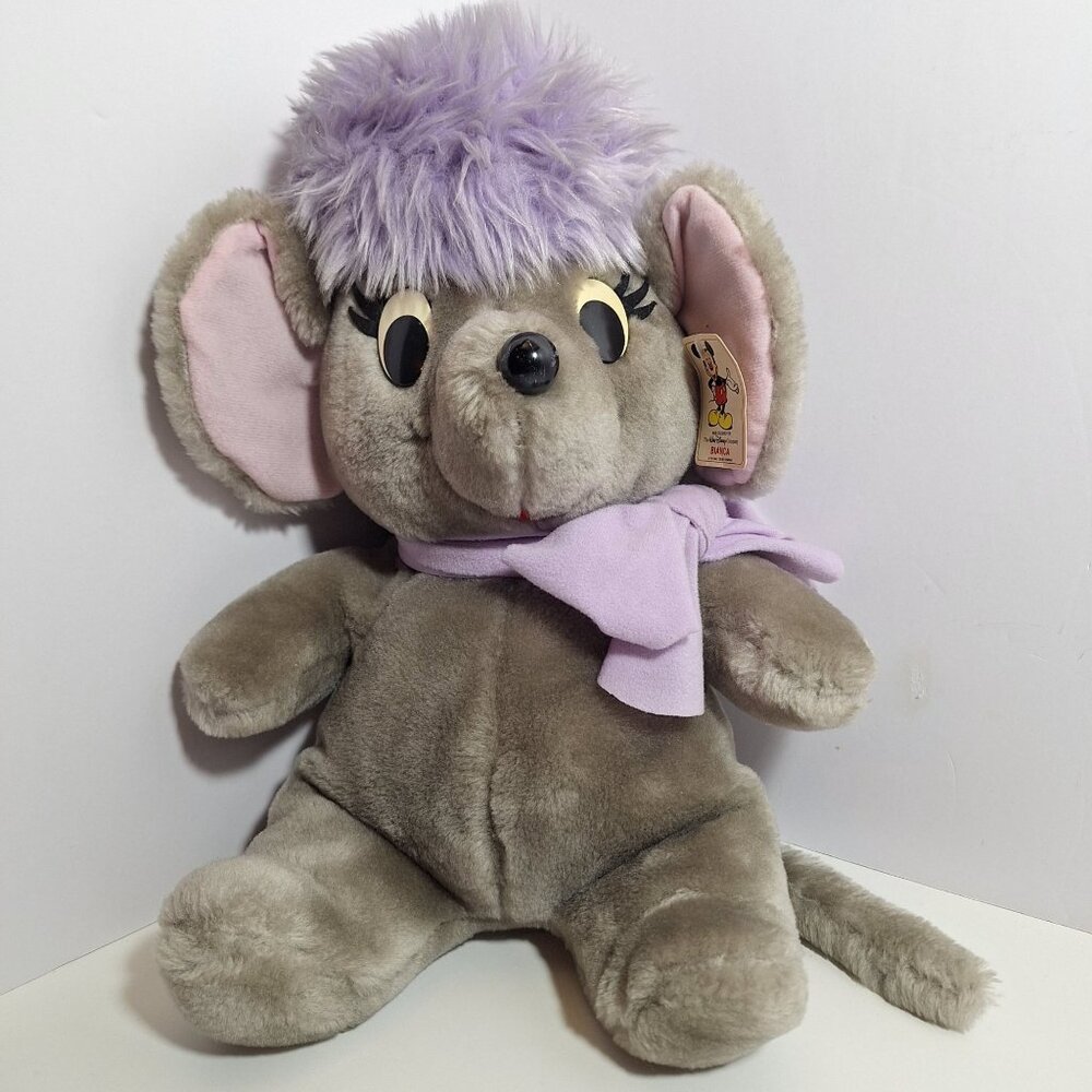 Disney Bianca Plush Mouse Purple Bow 16" Vintage 80s Made in Korea - Picture 1 of 16